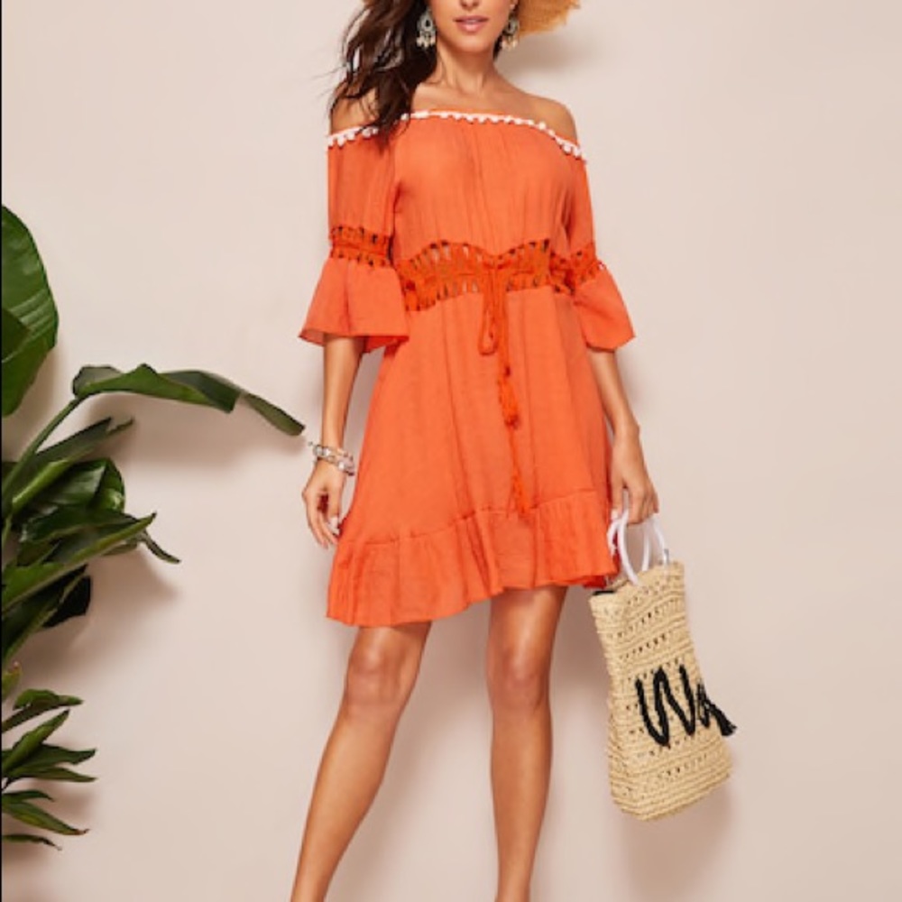 Ruffle hem off the shoulder dress